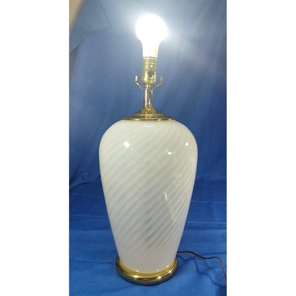 Vtg Mid-Century  Italian Murano Glass Ginger Jar Table Lamp White Swirl 1970s - Picture 6 of 7